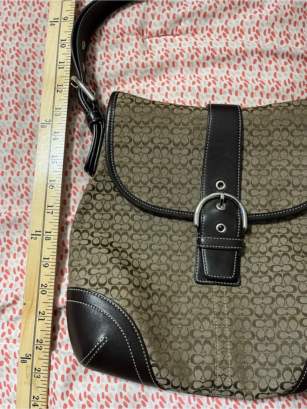 Coach Brown Signature Canvas Shoulder Bag with Dark Brown Leather Accents - Picture 3 of 12